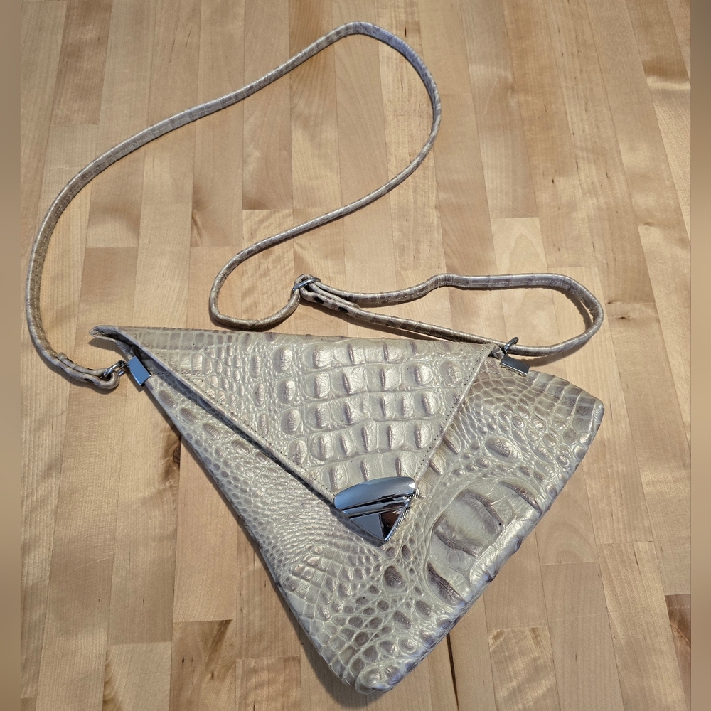 Crocodile Embossed Leather Angle Crossbody Purse